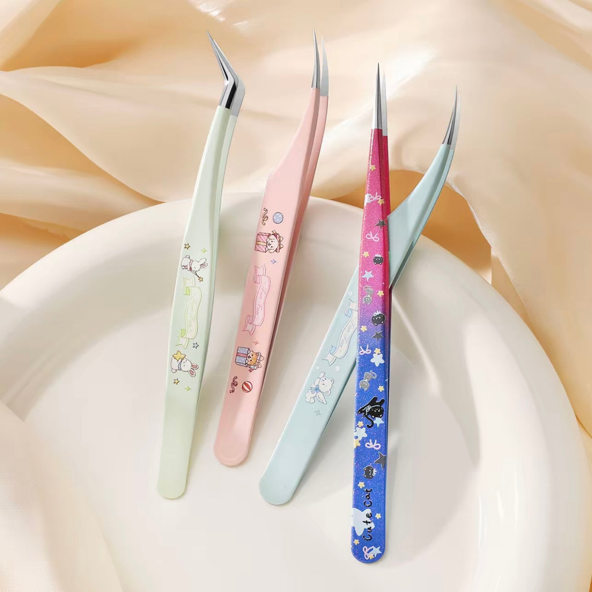 Angled Precision Tweezers - Green Bunny