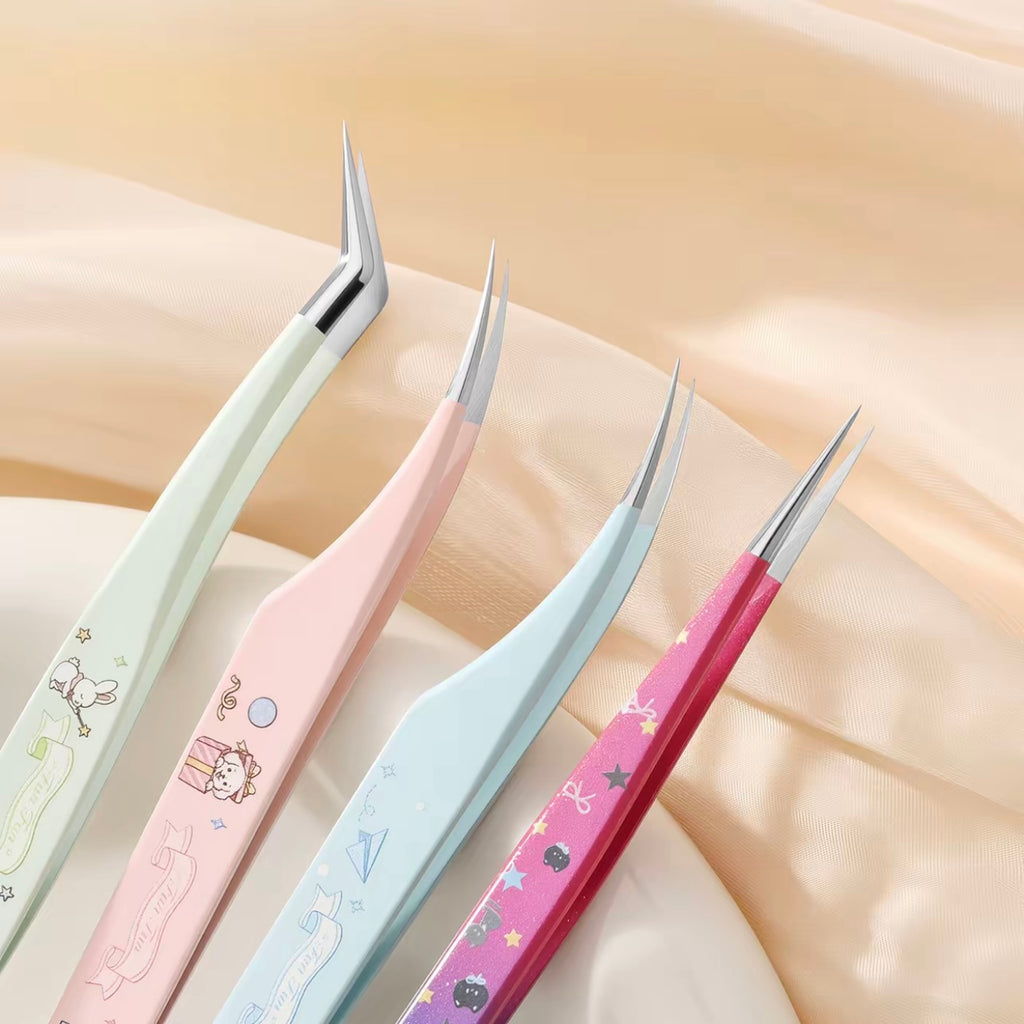 Angled Precision Tweezers - Green Bunny