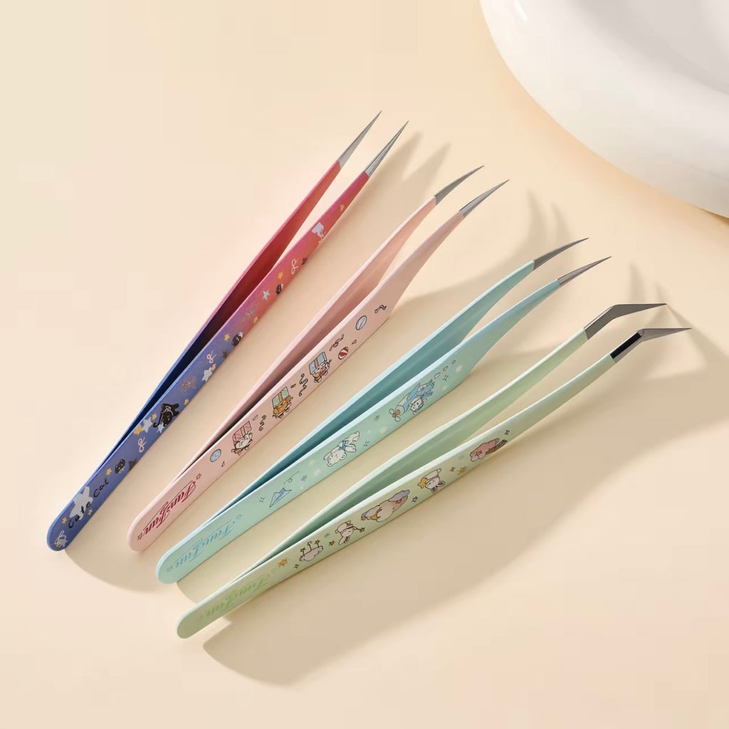 Angled Precision Tweezers - Green Bunny