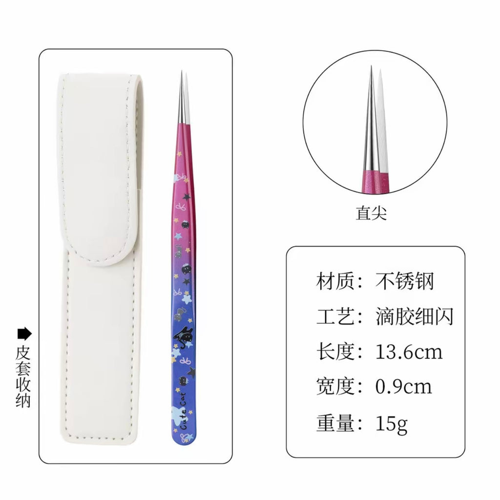 Straight Tweezers - Pink Blue Gradient