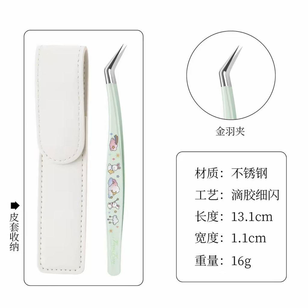 Angled Precision Tweezers - Green Bunny